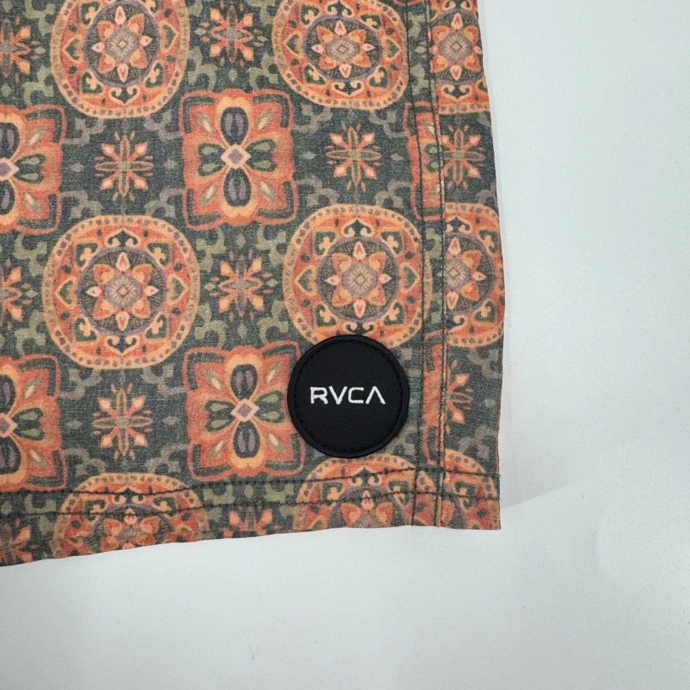 RVCA Men's Board Shorts Size 28 Gray Orange‎ Pattern Swim Trunks